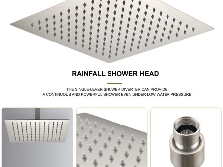 16 Inch Square Rain Shower Head Brushed Nickel 304 Stainless Steel Showerhead Sale