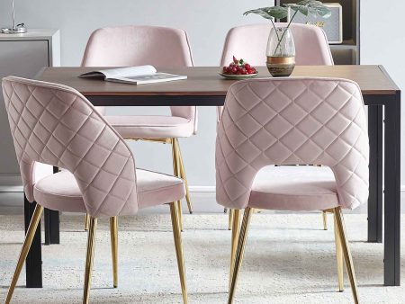 Pink Velvet Dining Chairs with Metal Legs and Hollow Back Upholstered Dining Chairs Set of 4 Hot on Sale