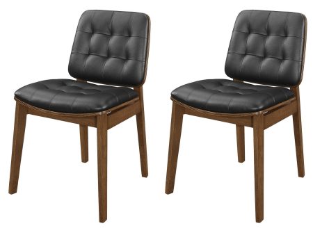 18 Inch Dining Chair, Set of 2, Black Vegan Faux Leather, Tufted Seat Online