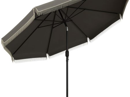 Outsunny 9ft Patio Umbrella with Push Button Tilt and Crank, Ruffled Outdoor Market Table Umbrella with Tassles and 8 Ribs, for Garden, Deck, Pool, Dark Gray Supply