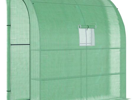 Outsunny 7  x 3  x 7  Lean to Greenhouse, Walk-In Green House, Plant Nursery with 2 Roll-up Doors and Windows, PE Cover and 3 Wire Shelves, Green Discount