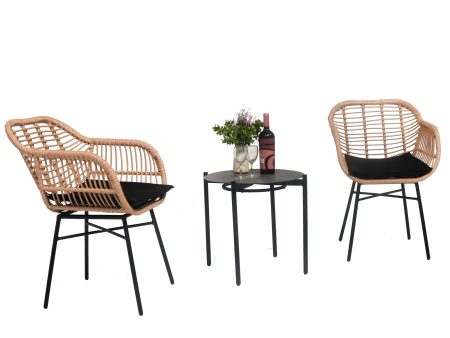 3 Pieces Of Luxury Outdoor Wicker Furniture - Patio Bistro Style Table And Chair Combination,Weather-resistant PE Wicker Weave, Stainless Steel Fame, Suitable For Garden, Terrace,Backyard Casua Online