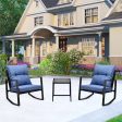 3 Pieces Patio Bistro Set Outdoor Rocking Chair w Blue Cushion for Yard Garden Poolside For Discount