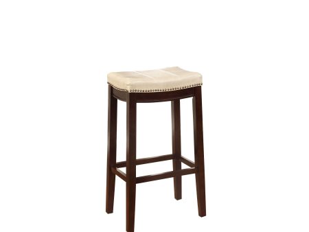 Wooden Bar Stool with Faux Leather Upholstery, Cream and Brown Online Hot Sale