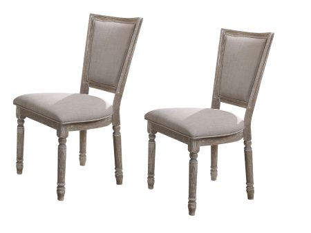 Wooden Chair with Fabric Upholstered Seating, Set of 2, Gray and Brown Supply