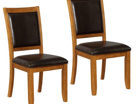 19 Inch Dining Chair, Set of 2, Brown Wood Frame, Faux Leather Seating Fashion