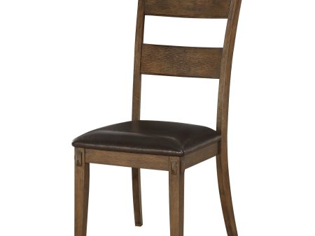 Wooden Side Chairs with Leatherette Padded Seat and Panelled Back, Set of Two, Brown For Cheap