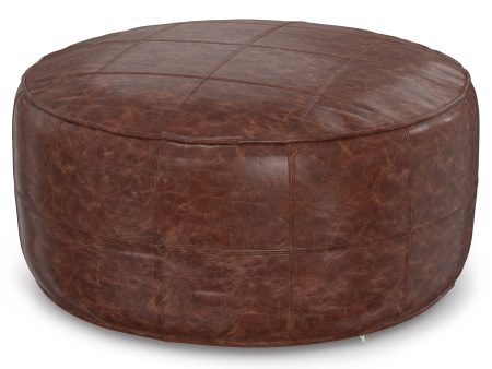 Connor - 34  Round Coffee Table Pouf - Distressed Brown Discount