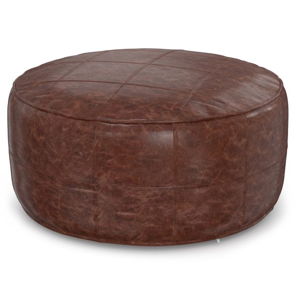 Connor - 34  Round Coffee Table Pouf - Distressed Brown Discount