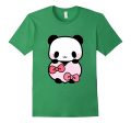 Cute Panda Holding Pink Heart T-Shirt Valentine Gift Ribbon Hot on Sale