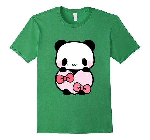 Cute Panda Holding Pink Heart T-Shirt Valentine Gift Ribbon Hot on Sale