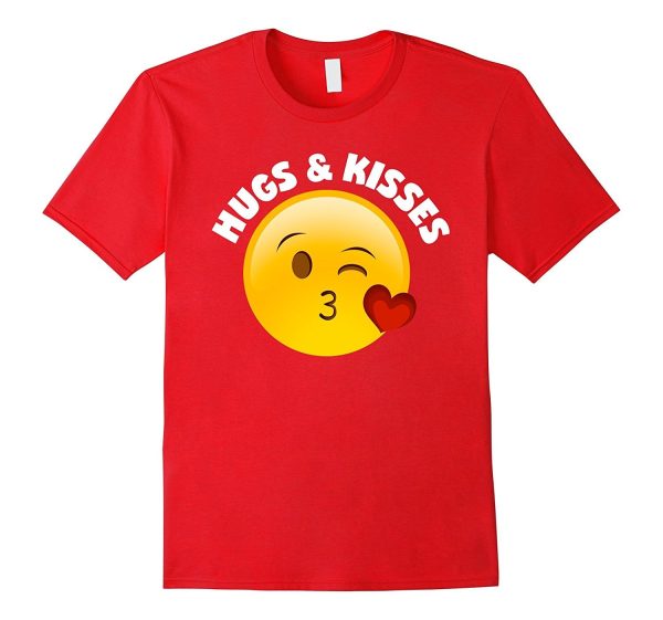 Emoji Valentine s Day Shirt Hugs And Kisses Heart Kiss Online