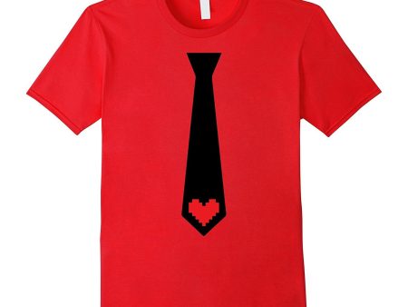 Valentines Day Gift for Men and Boys Tie Pixel Heart T-Shirt on Sale