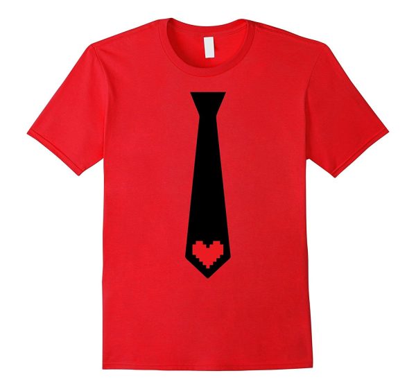 Valentines Day Gift for Men and Boys Tie Pixel Heart T-Shirt on Sale