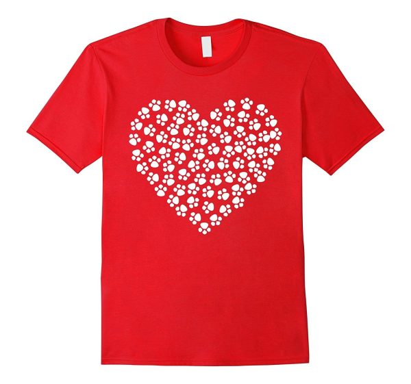 Romantic Valentine s Day T-shirt with Paw Prints Online Hot Sale