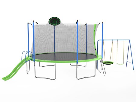 14FT Trampoline with Slide and Swings, ASTM Approved Large Recreational Trampoline with Basketball Hoop and Ladder,Outdoor Backyard Trampoline with Net, Capacity for Kids and Adults on Sale