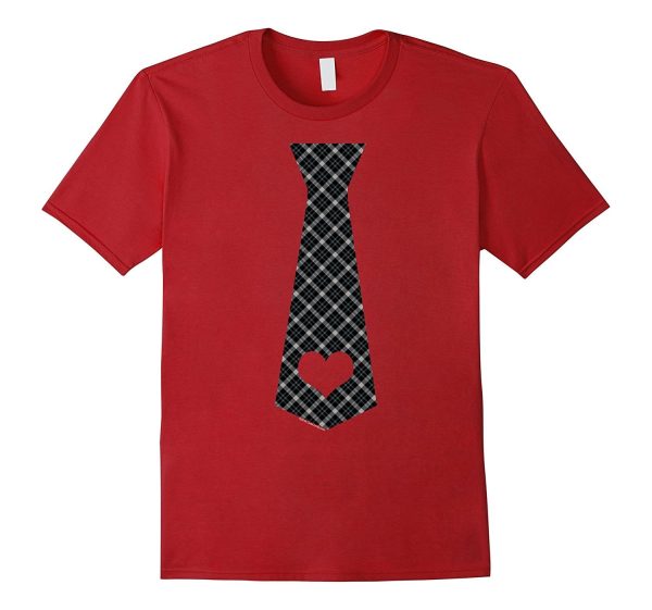 Cute Red Plaid Necktie Heart Cool Valentines Day T Shirt Hot on Sale