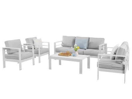 5 Pieces Outdoor All-Weather Conversation Set, Sectional Sofa, Aluminum  Couch  - Light Gray Cushions on Sale