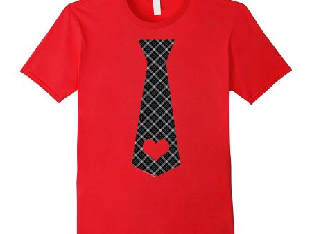 Cute Red Plaid Necktie Heart Cool Valentines Day T Shirt Hot on Sale