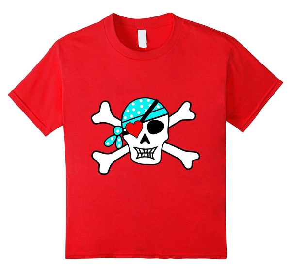 Kids Boy s Valentines Day T Shirt Pirate Skull Heart Patch Fashion