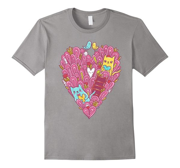 Valentines Day Shirt For Women Girls Love cats Heart Fashion