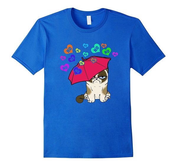 Grumpy Valentine s Day Cat amid raining No candy T-shirt Hot on Sale