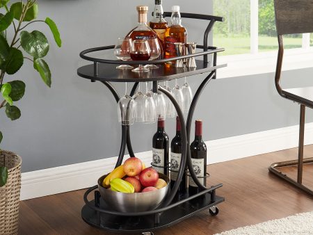 Black 2-Tier Bar Cart, Slide Bar Serving Cart, Retro Style Wine Cart for Kitchen, Beverage Cart with Wine Rack and Glass Holder, Rolling Drink Trolley for Living Room, Dining Room Online