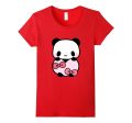 Cute Panda Holding Pink Heart T-Shirt Valentine Gift Ribbon Hot on Sale