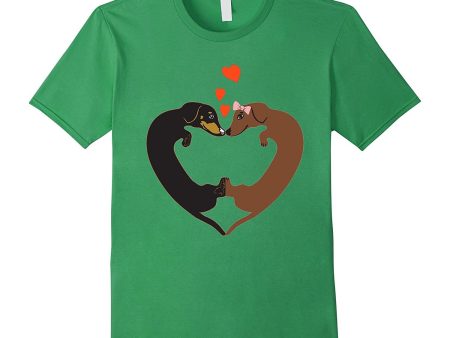 Cute Couple Dachshund Heart T Shirt Valentine s Day Gift Online Hot Sale