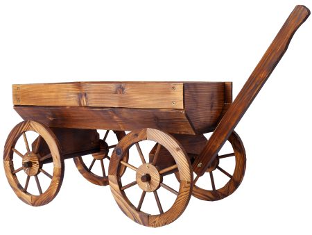 Wood Wagon Flower Planter Pot Stand W Wheels Home Garden Outdoor Decor on Sale