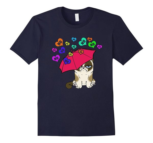 Grumpy Valentine s Day Cat amid raining No candy T-shirt Hot on Sale