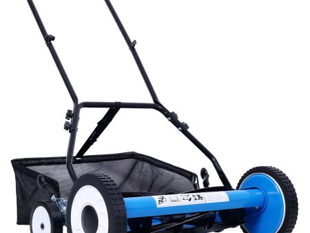 16-Inch 5-Blade Push Reel Lawn Mower with Grass Catcher, 4 WHEELS  BLUE COLOR Online Sale