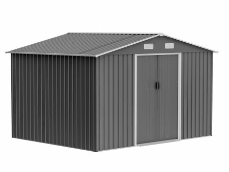 10X8 FT Outdoor Storage Shed,  Metal Foundation & Lockable Doors, Tool Shed for Garden, Patio, Backyard, Lawn, Grey Sale