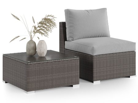 2 Pieces Patio Furniture Sets with Coffee Table PE rattan Water Resistance - Grey Online Hot Sale