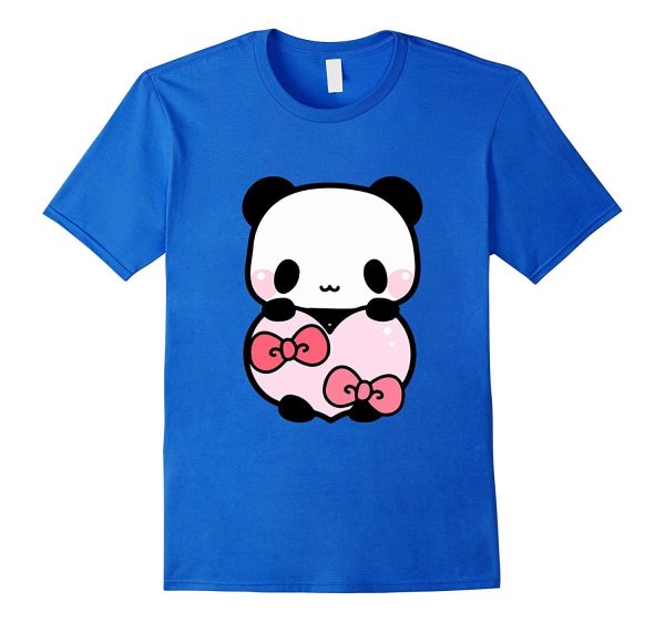 Cute Panda Holding Pink Heart T-Shirt Valentine Gift Ribbon Hot on Sale