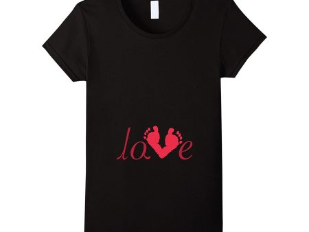 Women s Baby Footprints Valentine s Day T-shirt For Mom Mommy Women Discount