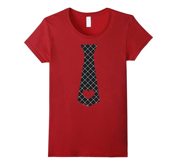 Cute Red Plaid Necktie Heart Cool Valentines Day T Shirt Hot on Sale