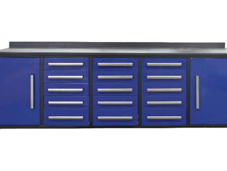 10ft Storage Cabinet with Work Bench (15 Drawers & 2 Cabinets) Discount