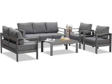 5 Pieces Outdoor All-Weather Conversation Set, Sectional Sofa, Aluminum  Couch  - Dark Gray Cushions Online Hot Sale