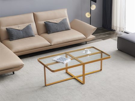 Minimalism rectangle coffee table,Golden metal frame with tempered glass tabletop For Sale