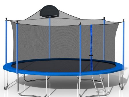 14FT Trampoline for Adults & Kids with Basketball Hoop, Outdoor Trampolines w Ladder and Safety Enclosure Net for Kids and Adults Discount