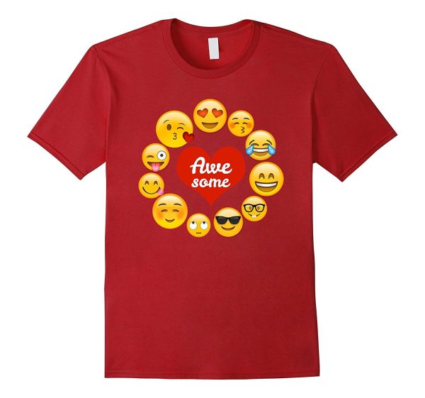 Valentine s Day Shirt Emoji Heart Saying Awesome Heart Kiss For Sale