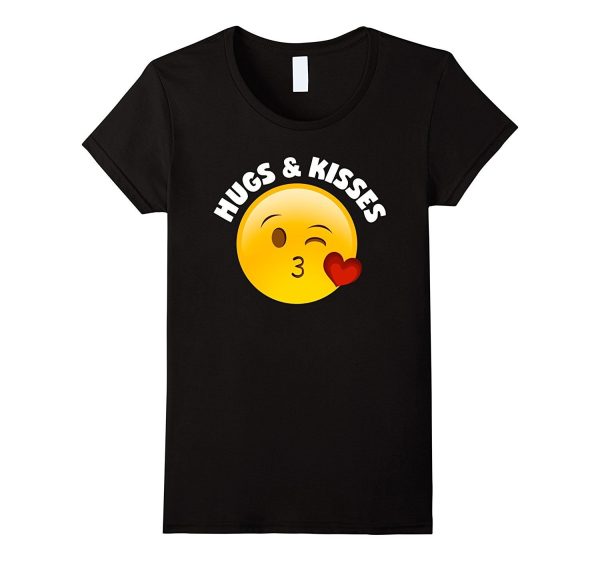 Emoji Valentine s Day Shirt Hugs And Kisses Heart Kiss Online