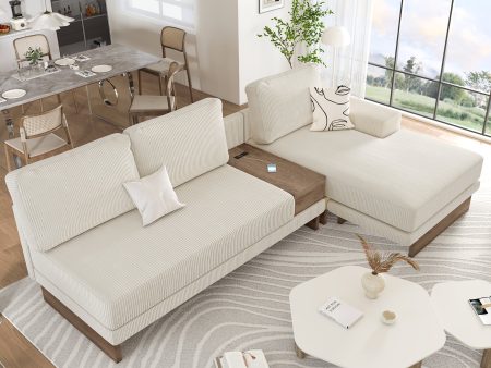 114  L-shaped Sofa Sectional Sofa with Two USB Ports and Two Power Sockets, a Storage Drawer and a Reversible Chaise Lounge for Living Room, Beige Sale