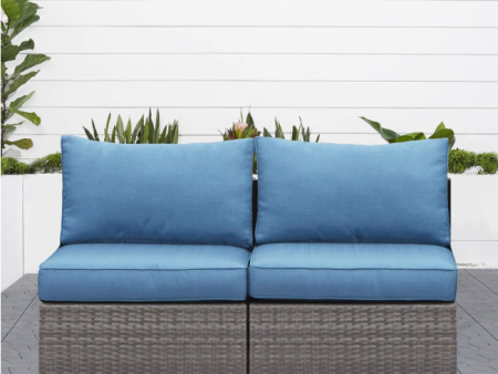 2 Piece Outdoor Patio Armless Sofa PE rattan Water Resistance - Blue For Sale