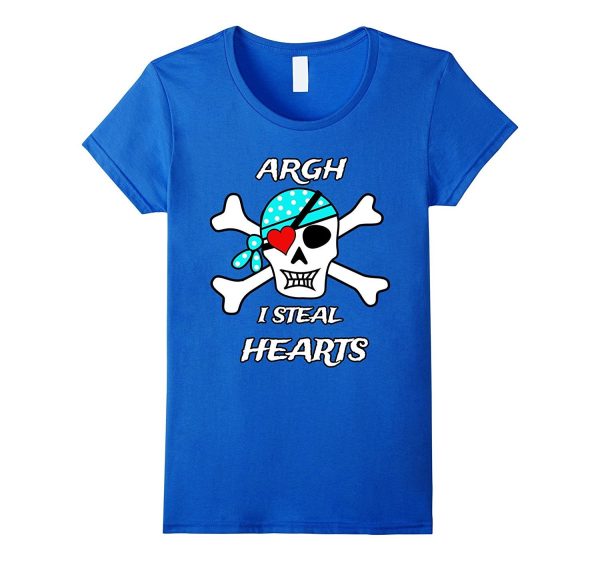 Valentines Day T Shirt Pirate Skull Heart Patch Hot on Sale