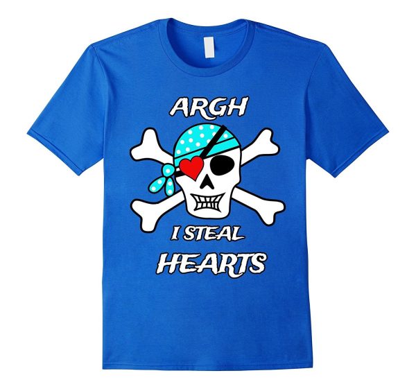 Valentines Day T Shirt Pirate Skull Heart Patch Hot on Sale