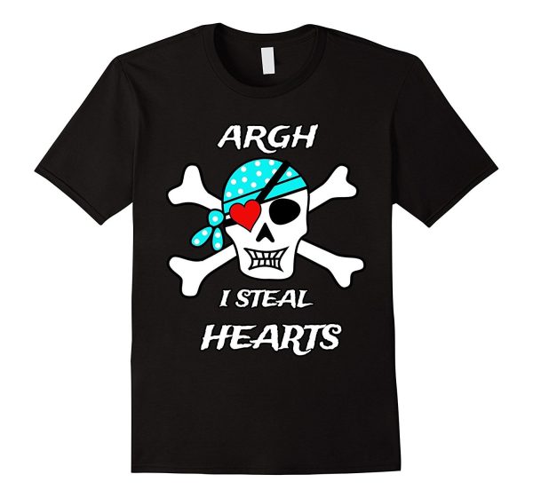 Valentines Day T Shirt Pirate Skull Heart Patch Hot on Sale